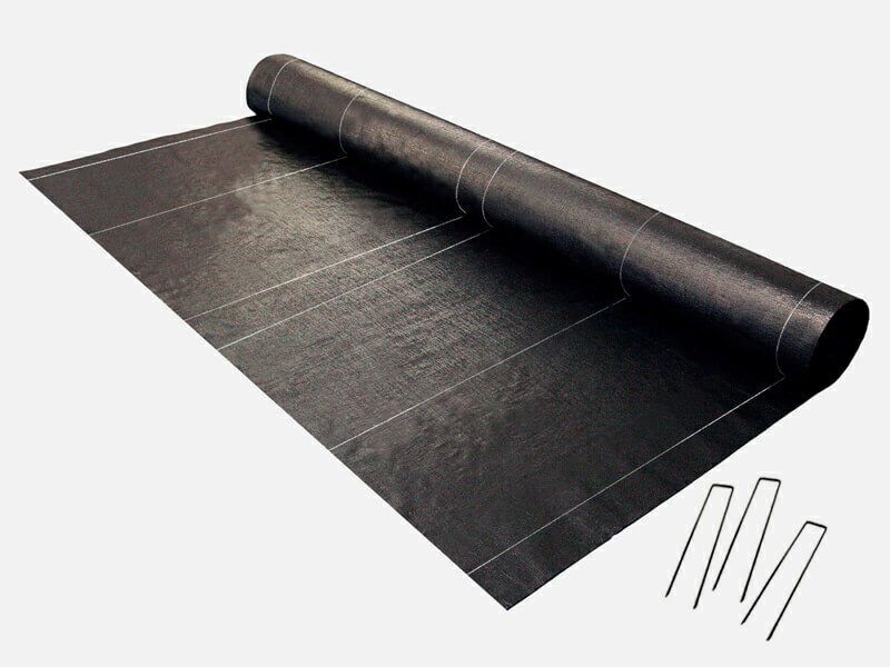 防草シート「大面積専用草なしシート2m×50m」に固定ピンがついたセット品