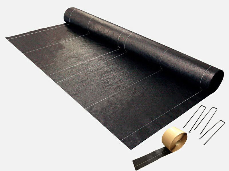 防草シート「大面積専用草なしシート2m×100m」にピンとテープがついたセット品